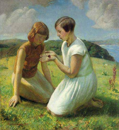 Harold Herbert Two young girls with a butterfly china oil painting image